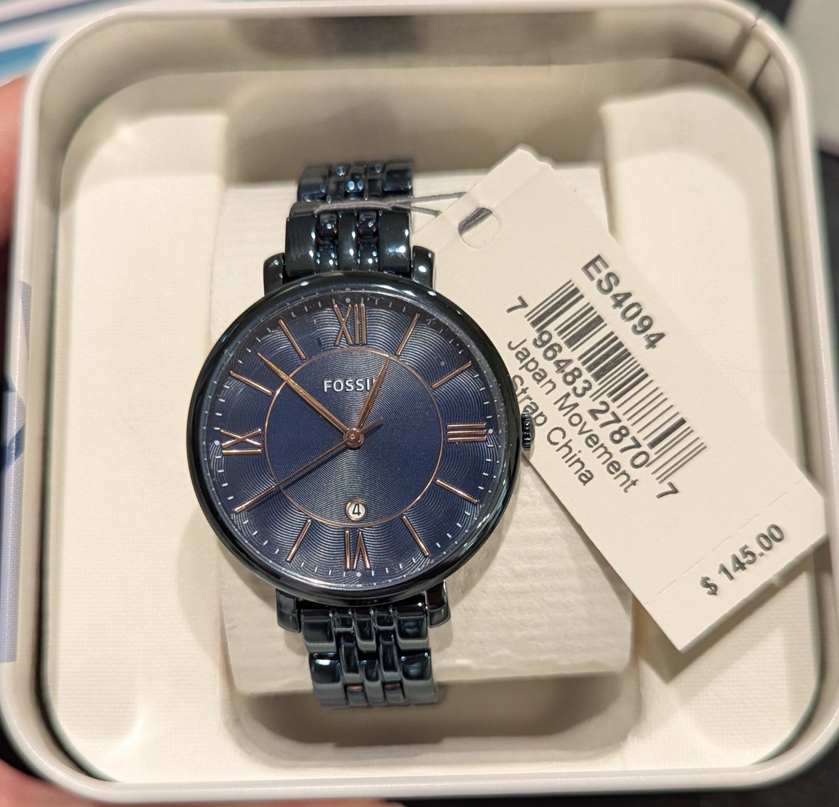 Fossil Women's Jacqueline Es4094 Navy Blue Dial Analog Watch with