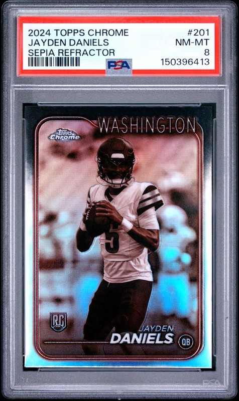 2024 Topps Chrome Jayden Daniels #201 Sepia Refractor RC PSA 8 Commanders