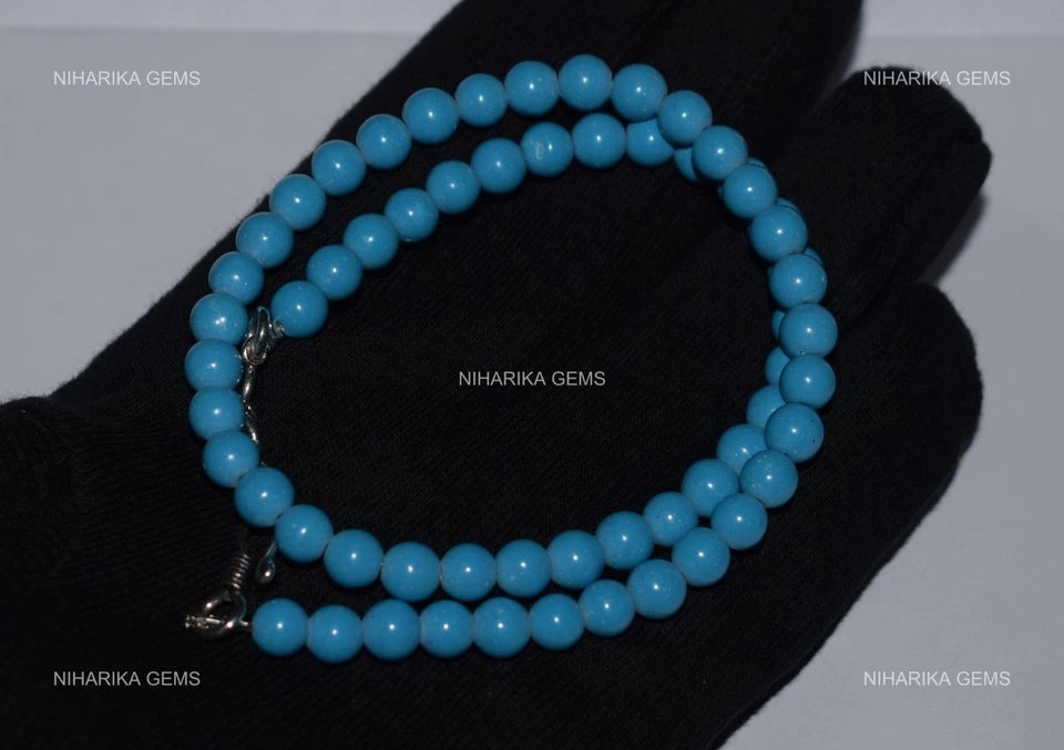 925 Silber Türkis Gefärbt Edelstein Dezember Cyber Monday Wife Perlen Halskette - Bild 3 von 4