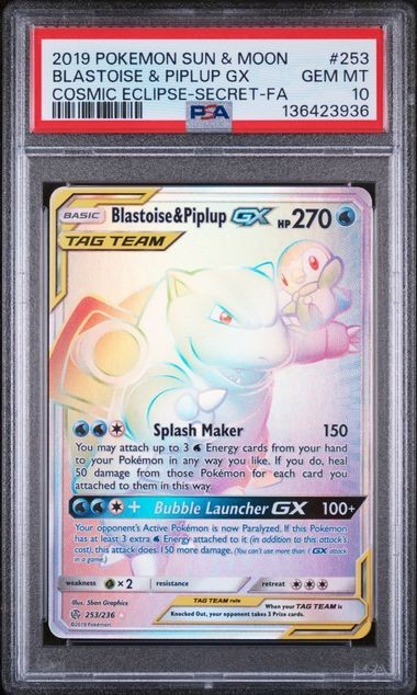 Blastoise & Piplup Gx 253/236 PSA 10 GEM MINT - Secret Rare - Cosmic Eclipse