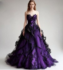 Gothic Purple Wedding Dress With Black Lace Halloween Rustic Bridal Gowns