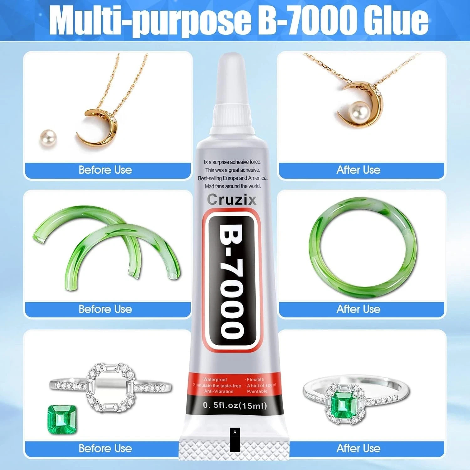 B-7000 Glue Clear 4 Pack – 15ml Jewelry Rhinestone Fabric Phone Repair Adhesive.