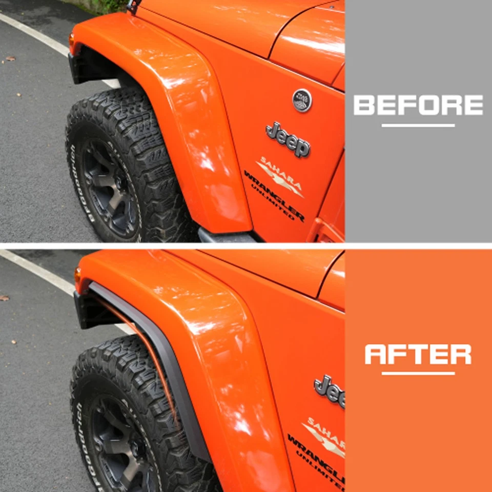 A Set Front & Rear Fender Flares Extension for 07-18 Jeep Wrangler JK 2/4 Doors Foto 2 de 4