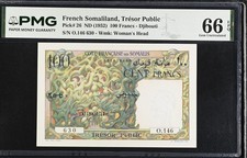 French Somaliland 100 Francs ND 1952 P 26 Gem UNC PMG 66 EPQ