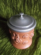 ancien pot à tabac en grès du beauvaisis -coubercle en étain