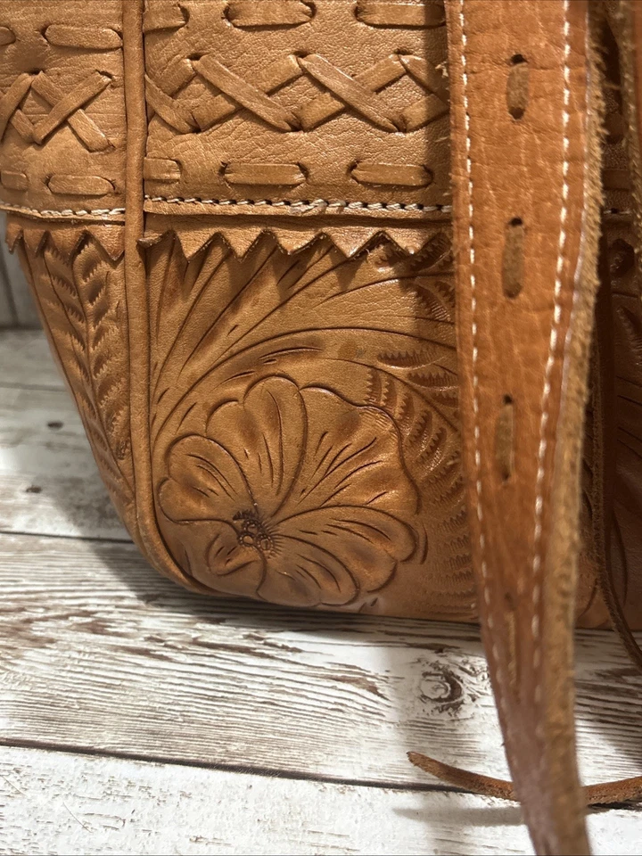 Bolso de Hombro American West Tooled Cuero Natural Cartera Bronceado Flores Cremallera Foto 2 de 4