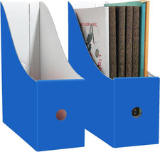 2 Pack Cardboard Magazine File Holder for Desktop  Blue Book Bins for Classroom