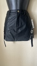 Black Faux Leather Biker Mini Skirt Zip Buckle Detail Women  s XSmall