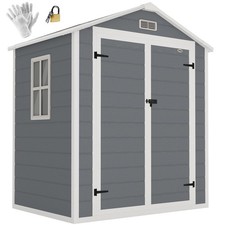 Outsunny Garden Shed 6'x4.5' Plastic Tool Storage House w/ Lockable Double Doors