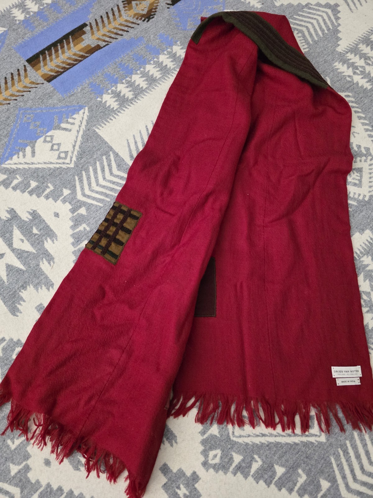 Dries Van Noten 100% Wool Patchwork Red Scarf Dou… - image 4