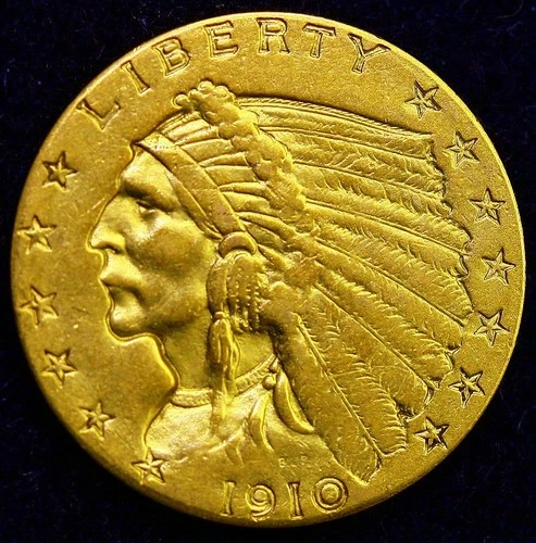1910 $2.5 Gold Indian Head Quarter Eagle Head ~ ALMOST UNCIRCULATED