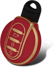 3/4 Buttons Key Fob Cover, TPU Smart Key Fob Case Compatible with Gold-Red