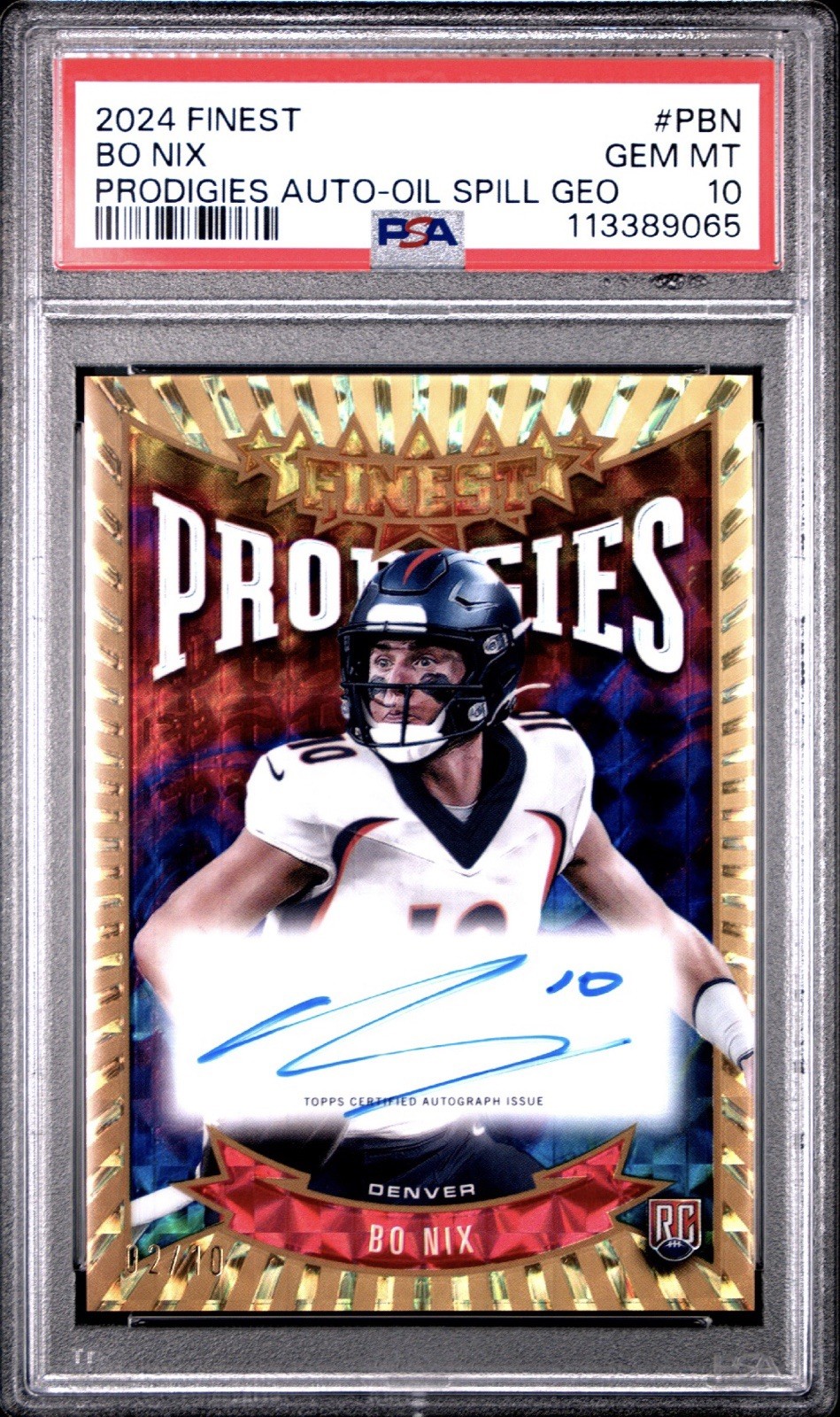 Bo Nix Topps Finest Prodigies Autographs #PBN Oil Spill Refractor