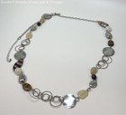 NY Silver Tone Brushed Disk Faux Stone Station Necklace 43.9g — photo 4