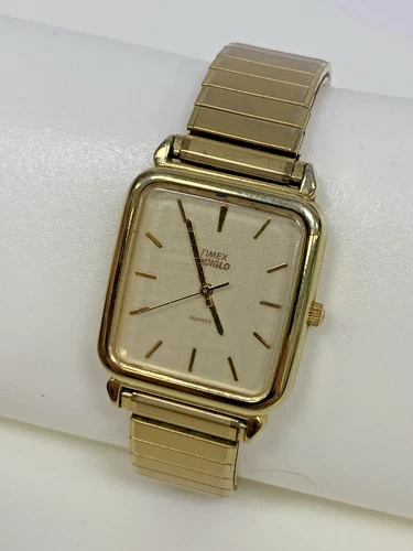 Vintage Mens Classic Timex Indiglo Gold Toned Quartz Watch New Battery Working