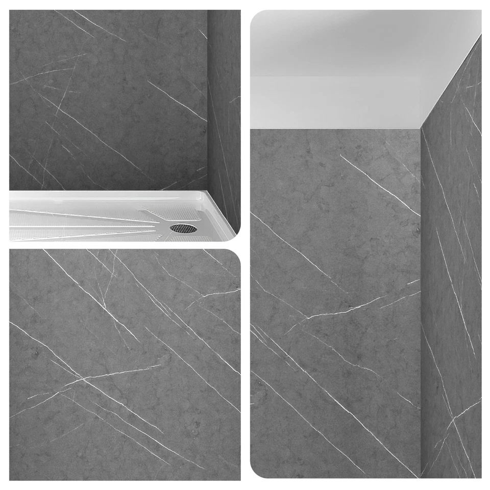 Kit envolvente de ducha y paneles de pared de bañera y ducha de 3 piezas en gris EasyClean Foto 2 de 4