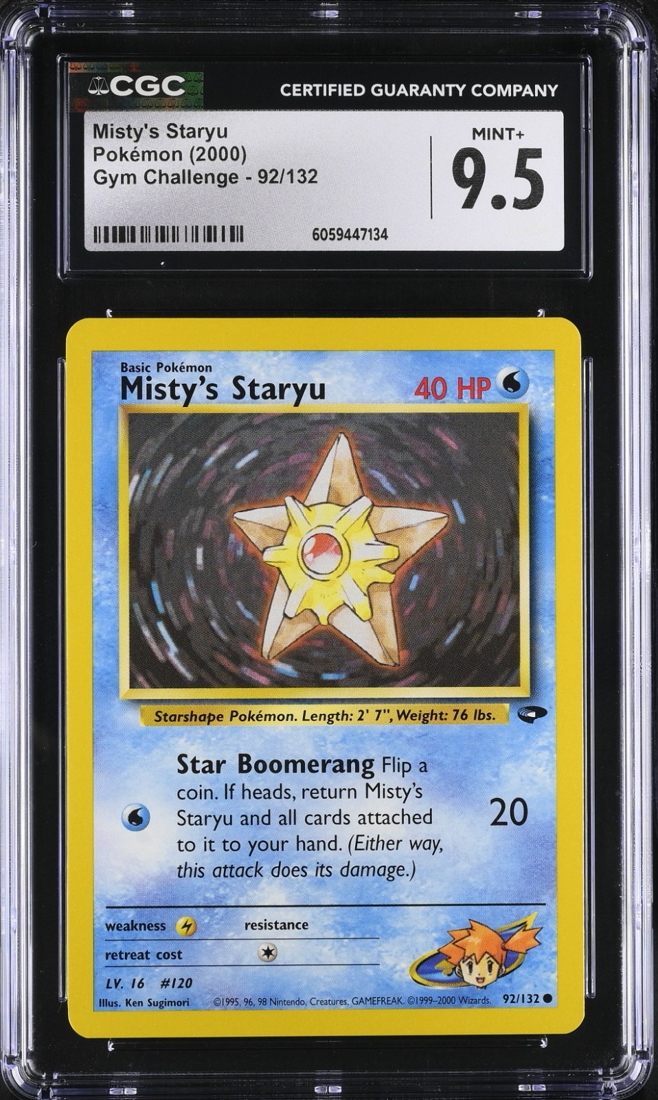 CGC 9.5 Misty's Staryu 92/132 Gym Challenge 2000 Pokemon Card