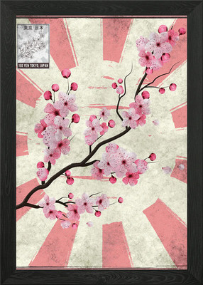 Kirschblüte alter Stempel gerahmt Wandbild Poster Leinwanddruck Bild