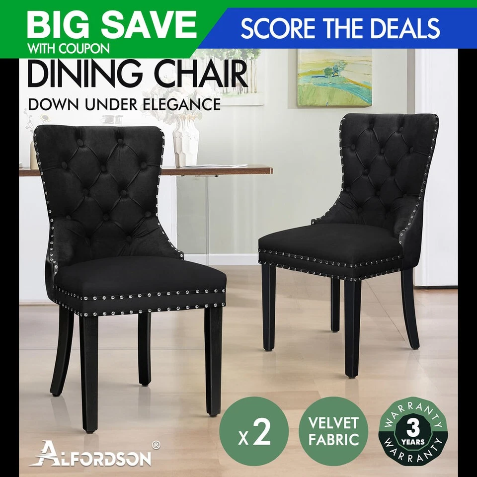 ALFORDSON 2x Dining Chairs Kitchen Lounge Padded Diamond Tufted Velvet Black