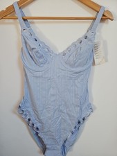 Panache Bodysuit Bra Blue 34B Snap Fastening