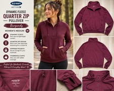 Fleece Quarter Zip Pullover Sweatshirt Women s Medium Burgundy Thumbhole
