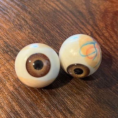 Pair of Resin Brown Vein Laced Eyeballs - Realistic Halloween Props New