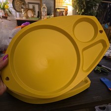 SET 8 Vintage Divided Melamine Plastic Lunch Trays Plate Camping Kids Yellow MCM