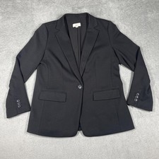 LOFT Blazer Womens 12P Black Mid-Length Collared Pockets Lined Twill Button