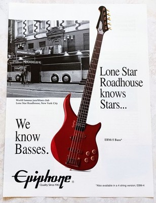 EPIPHONE~EBM-5 BASS GUITAR~1992 PROMO PRINT AD POSTER PINUP~LONE STAR ROADHOUSE