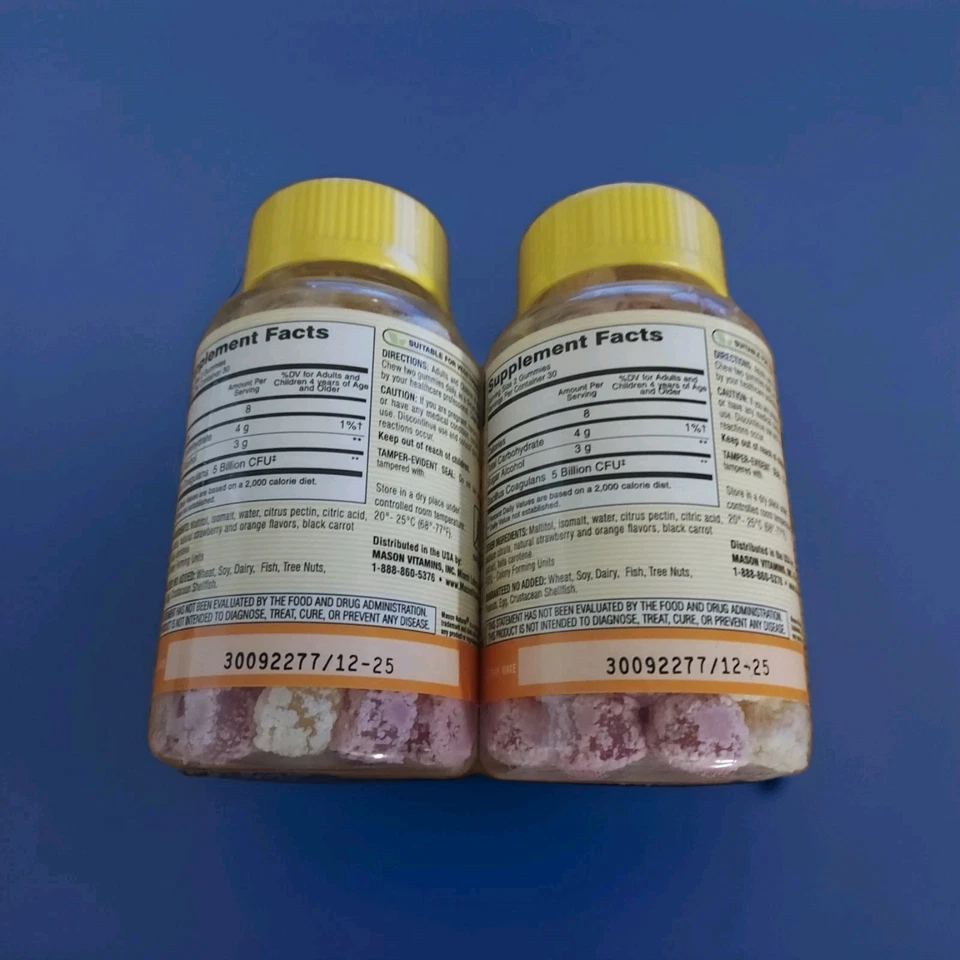 Pack de 2 gomitas naturales Mason SIN AZÚCAR para cuerpo, cabello, piel y uñas 60ct. Exp-12/25 Foto 2 de 4