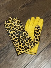 Vtg Georges Morand France Leather Silk Lined Gloves Size 7 1/2, Yellow Cheetah