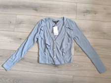 BNWT Lipsy Blue Frill Cropped Cardigan Diamonte Buttons Size 8