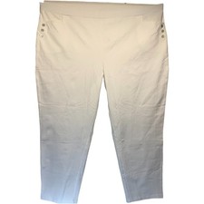 Susan Graver Weekend Sz 4X Premium Stretch Ankle Pants w/Button Detail CREAM