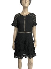 Black Lace Mini Dress. Size 10 12. Short Sleeve. Party Evening Theatre LBD