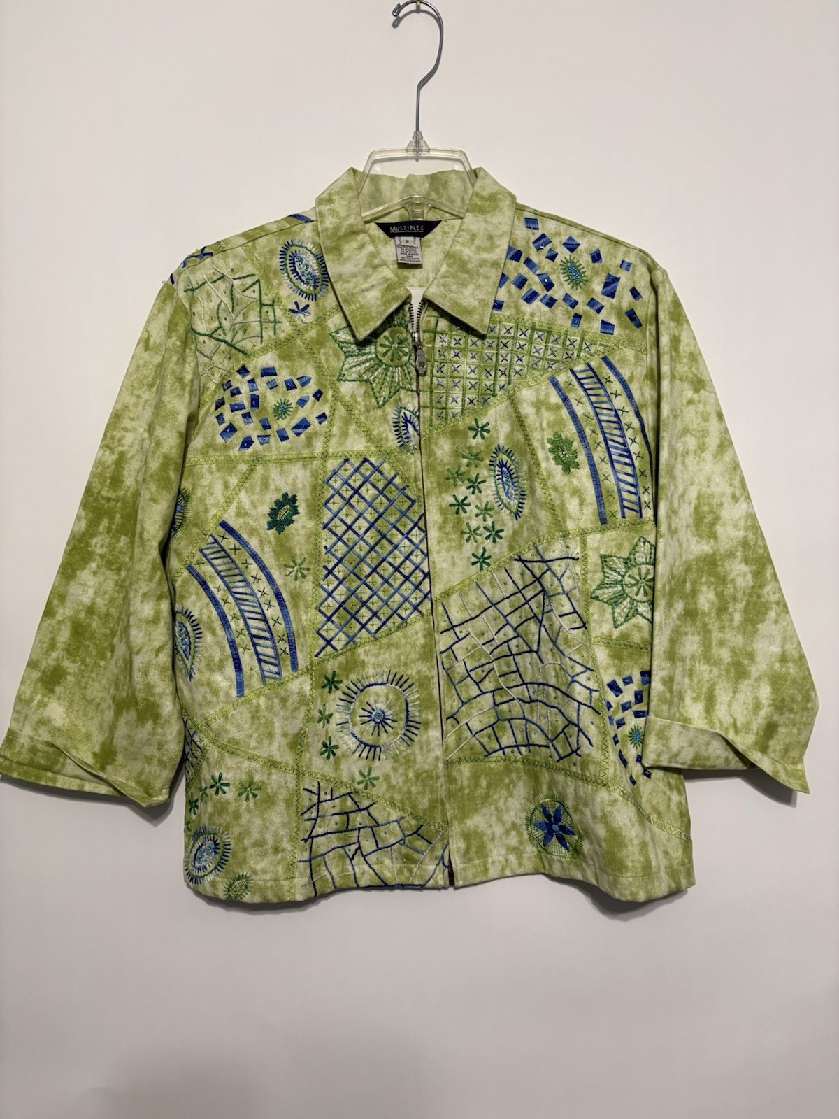 Multiples Sz 2 Jacket Zip Lime Green Embroidered … - image 1