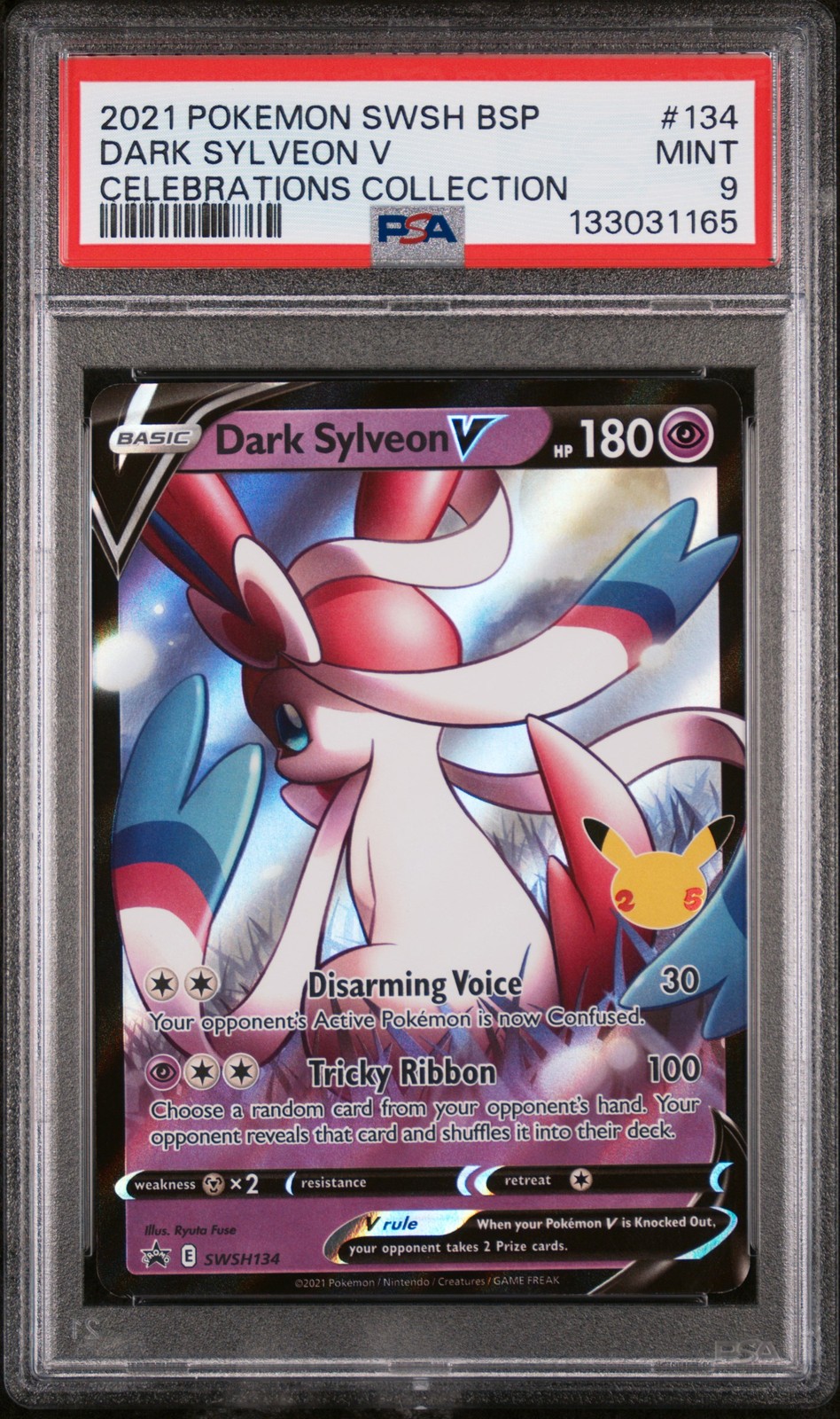 2021 POKEMON SWSH BLACK STAR PROMO CELEBRATIONS COLLECTION DARK SYLVEON V PSA 9