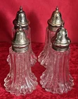 Lot of 4 Clear Crystal Glass Salt & Pepper Shakers w/ Silverplate Tops 6" Tall