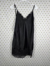 Victorias Secret Medium Black Lace Accent Slip Nightie Chemise Lingerie