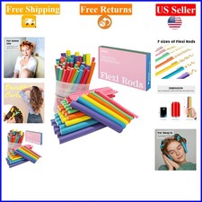 47 Pcs Pink Flexible 7'' Curling Rods Set for Long, Medium, Short Hair