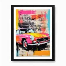 Classic Car Pop Art Risograph Inspi Framed Wall Art Poster Canvas Print Picture
