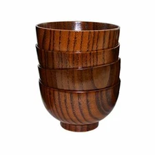 Set of 4 Japanese Style Solid Wood Bowl salad Rice Miso soup Fruits Gift/Decor 