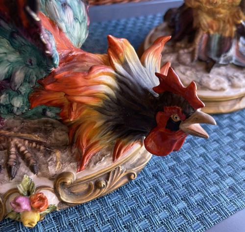 Capidimonte Vier Tasca Fighting Roosters Pair Limited Edition Italy Sculptures - Picture 21 of 23