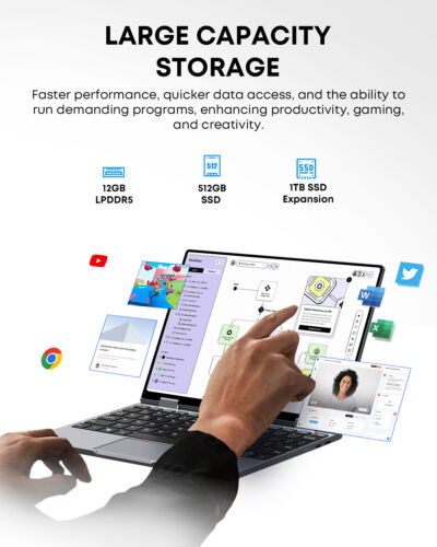 CHUW MiniBook X Touchscreen Laptop Intel N100 12GB 512GB SSD Windows 11 Home - Picture 15 of 20