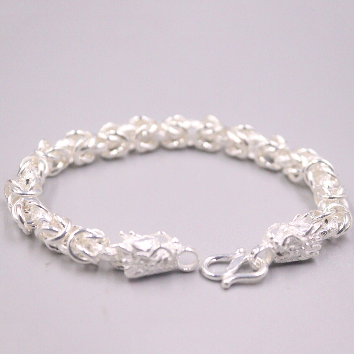 Pure 999 Fine Silver Men Women 7mm Dragon Head Chain Link