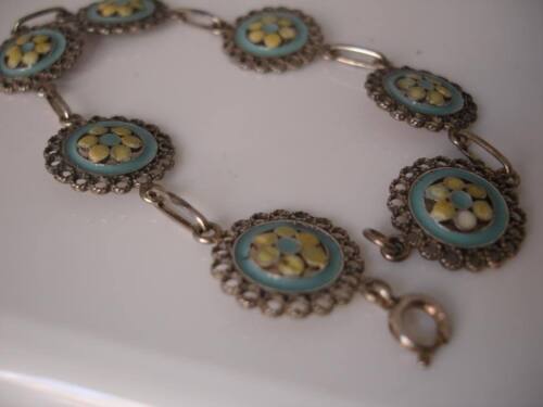 Pulsera mujer. Plata ley 925 milésimas y esmalte. Motivo flores. Azul y amarillo - Imagen 3 de 5