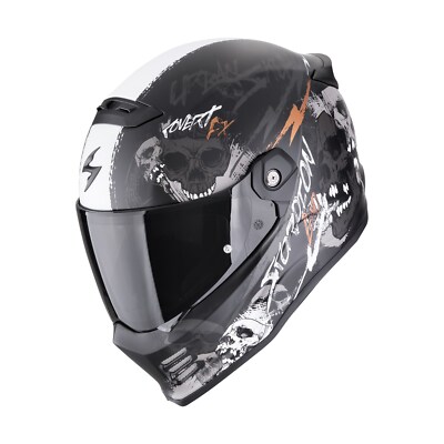 Scorpion Covert FX Skullz Mattschwarz-Grau-Gold Gr. XL Motorradhelm Integralhelm