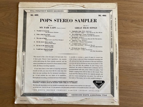 POPS STEREO SAMPLER MY FAIR LADY GREAT FILM SONGS ORIGINAL 1958 STEREO DECCA LP - Picture 2 of 6