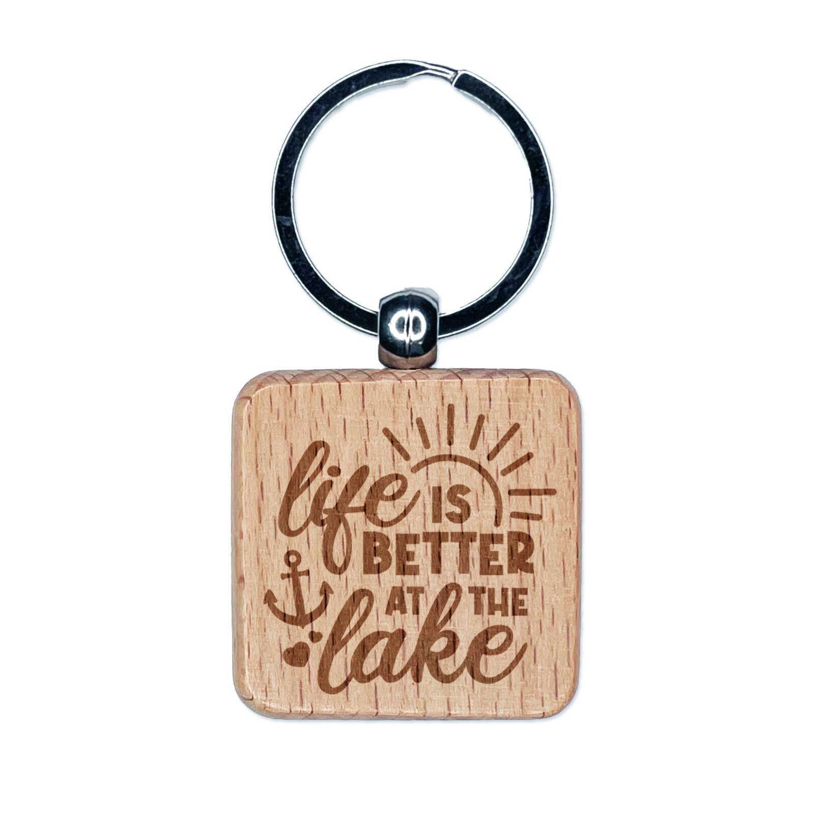 Life is Better at the Lake Engraved Wood Square Keychain Tag Charm
