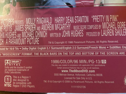 Pretty in Pink - Everything's Duckie Edition DVD W/ Slipcover *SEALED* - Picture 5 of 6