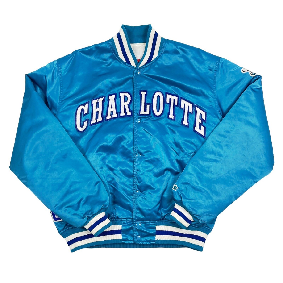 Vtg Rare NBA Charlotte Hornets Starter Satin Bomber Jacket Mens XL